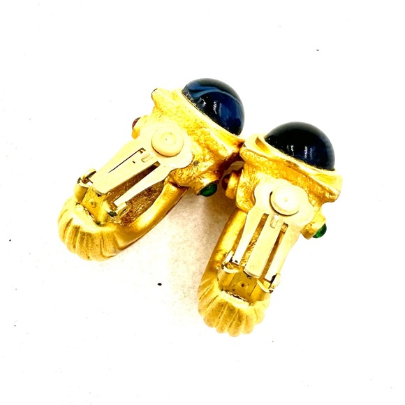 Vintage CINER ? Gold Mogul Poured Glass Clip On Earrings - Picture 10 of 12